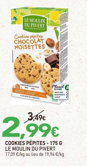 cookies pépites le moulin du pivert - 175 g