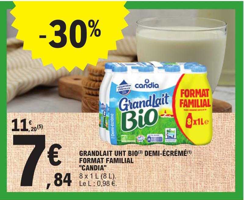 grand lait uht bio demi-écrémé format familial "candia"