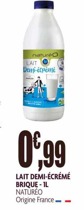 lait demi-écrémé brique naturéo - 1l