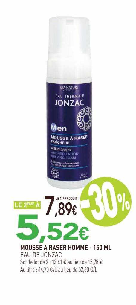 mousse à raser homme eau de jonzac - 150ml