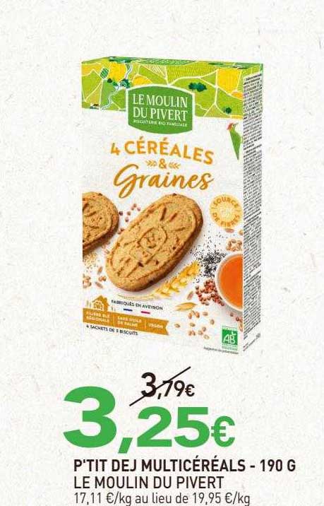 p'tit dej multicéréals le moulin du pivert - 190 g