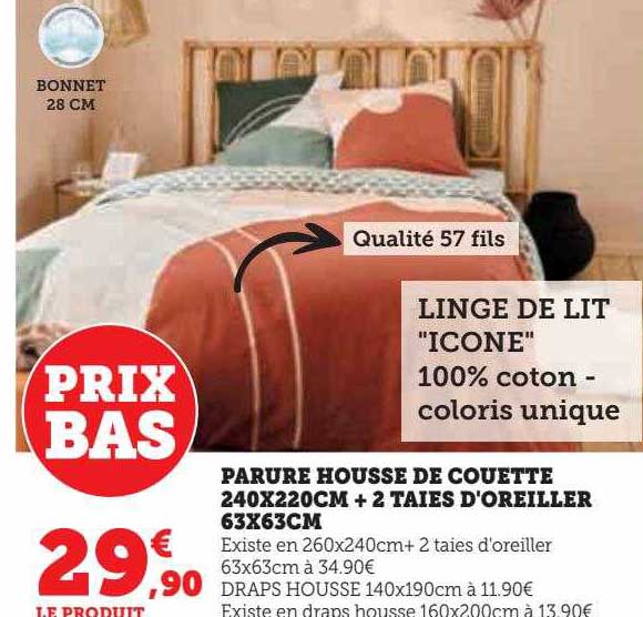 parure housse de couette 240 x 220 cm + 2 taies d'oreiller 63 x 63 cm