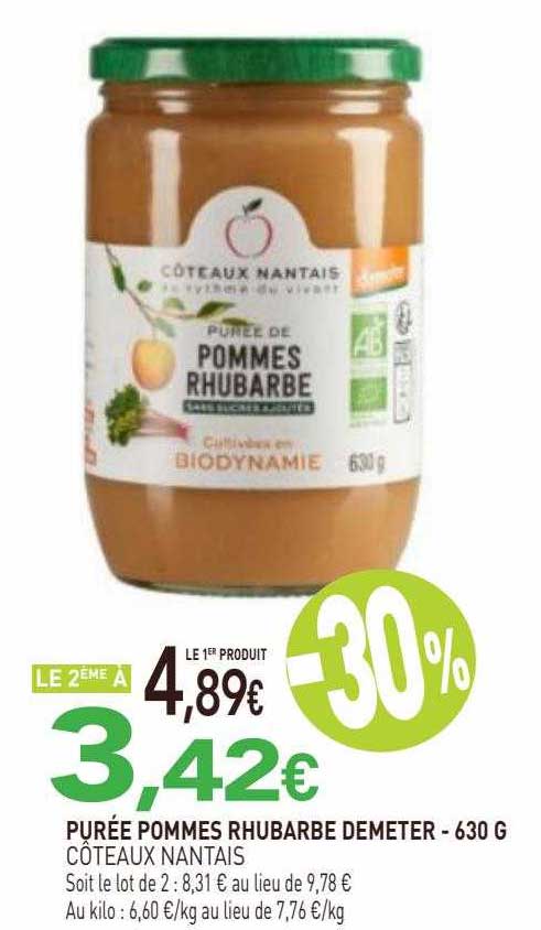 purée pommes rhubarbe demeter côteaux nantais - 630 g