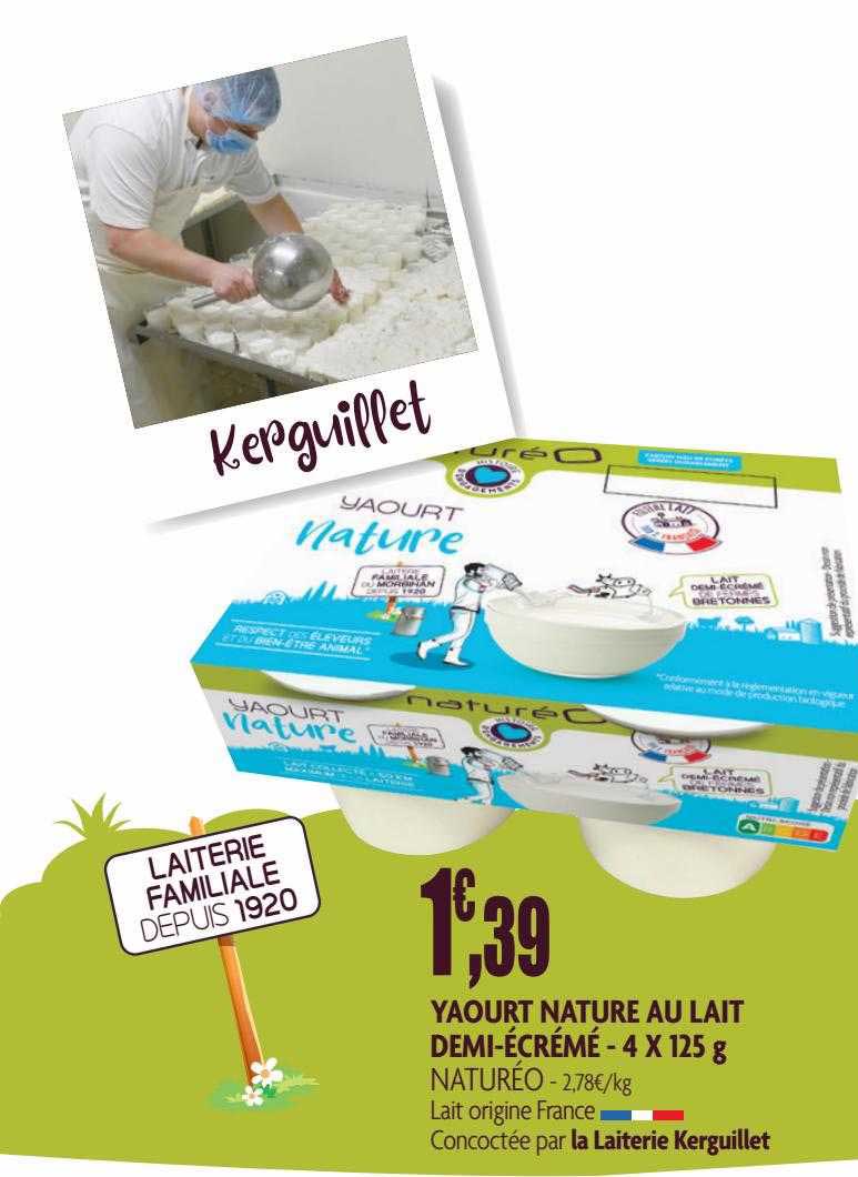 yaourt nature au lait demi-écrémé naturéo - 4 x 125 g