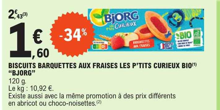 biscuits barquettes aux fraises les p'tits curieux bio "bjorg"