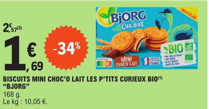 biscuits mini choc'o lait les p'tits curieux bio "bjorg"