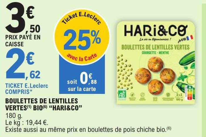 Boulettes De Lentilles Vertes Bio "hari & Co"