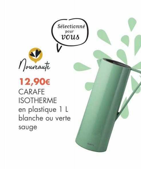 carafe isotherme en plastique 1l blanche ou verte sauge