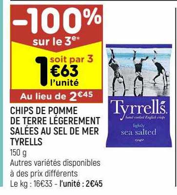 chips de pomme de terre légèrement salées au sel de mer tyrells