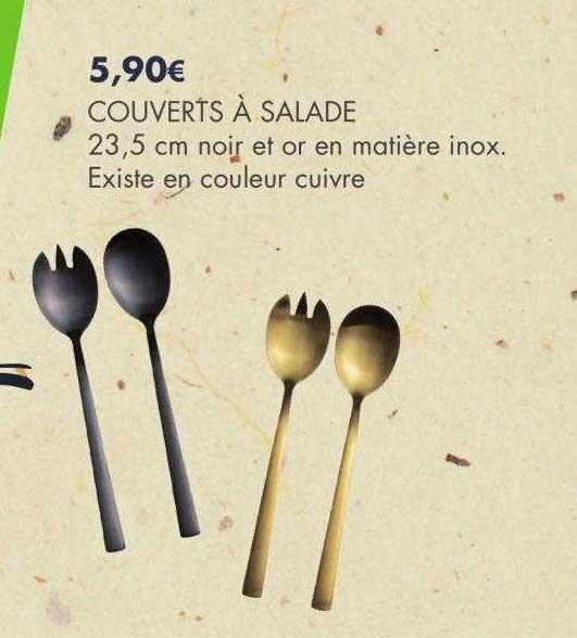 couverts à salade 23,5 cm noir et or en matière inox
