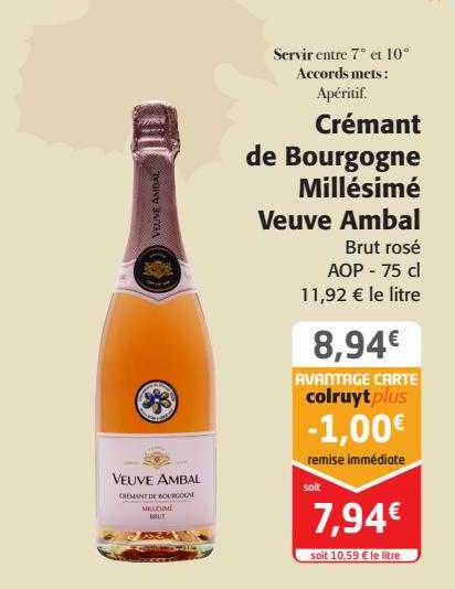 crémant de bourgogne millésimé veuve ambal brut rosé aop