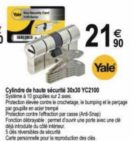 cylindre de haute sécurité 30x30 yc2100 yale