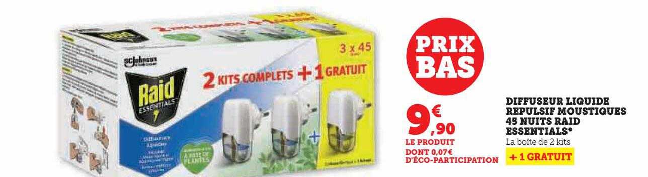 diffuseur liquide répulsif moustiques 45 nuits raid essentials