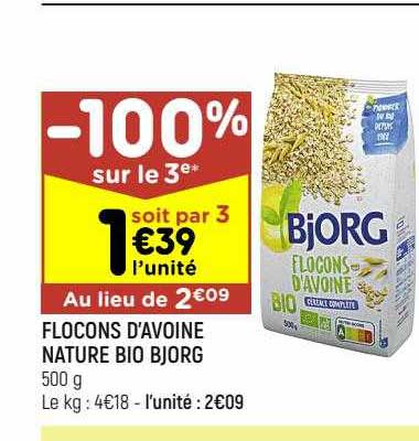 flocons d'avoine nature bio bjorg