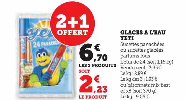 glaces à l'eau yeti