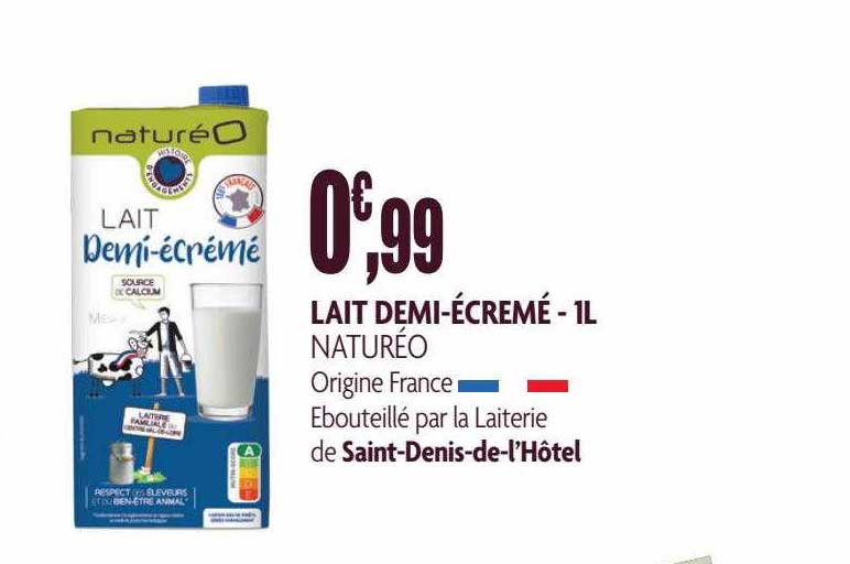 lait demi-écrémé naturéo - 1l