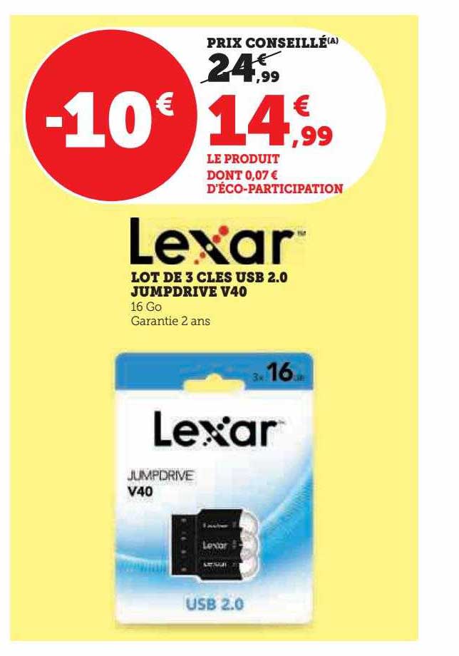 lot de 3 clés usb 2.0 jumpdrive v40 lexar