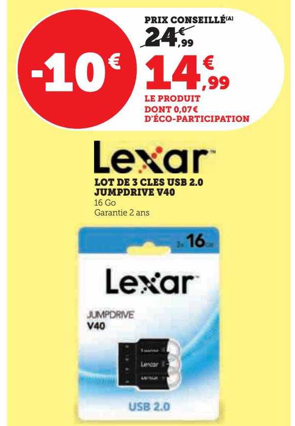 lot de 3 clés usb 2.0 jumpdrive v40 lexar