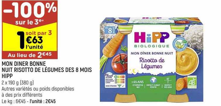 mon diner bonne nuit risotto de légumes dès 8 mois hipp