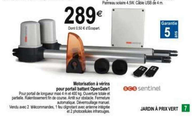 motorisation à vérins pour portail battant opengate 1 scs sentinel
