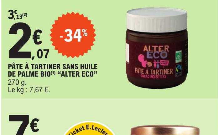 pâte à tartiner sans huile de palme bio "alter eco"