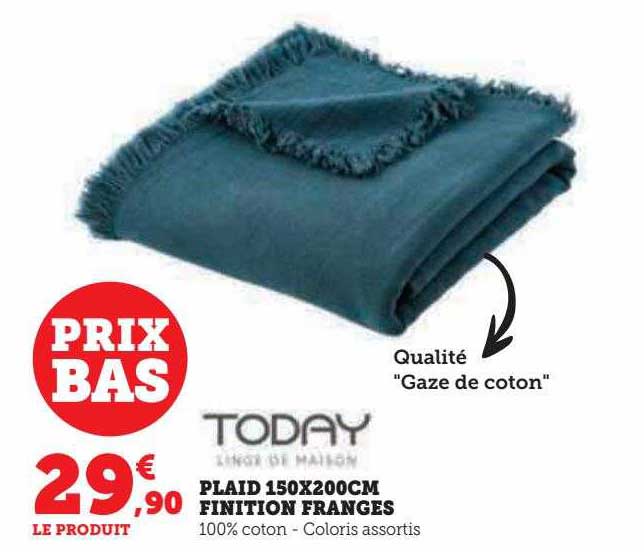 plaid 150 x 200 cm finition franges today