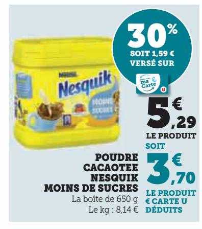 poudre cacaotée nesquik moins de sucres