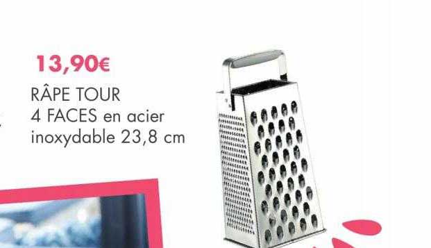 râpe tour 4 faces en acier inoxydable 23,8 cm