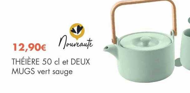 théière 50 cl et deux mugs vert sauge