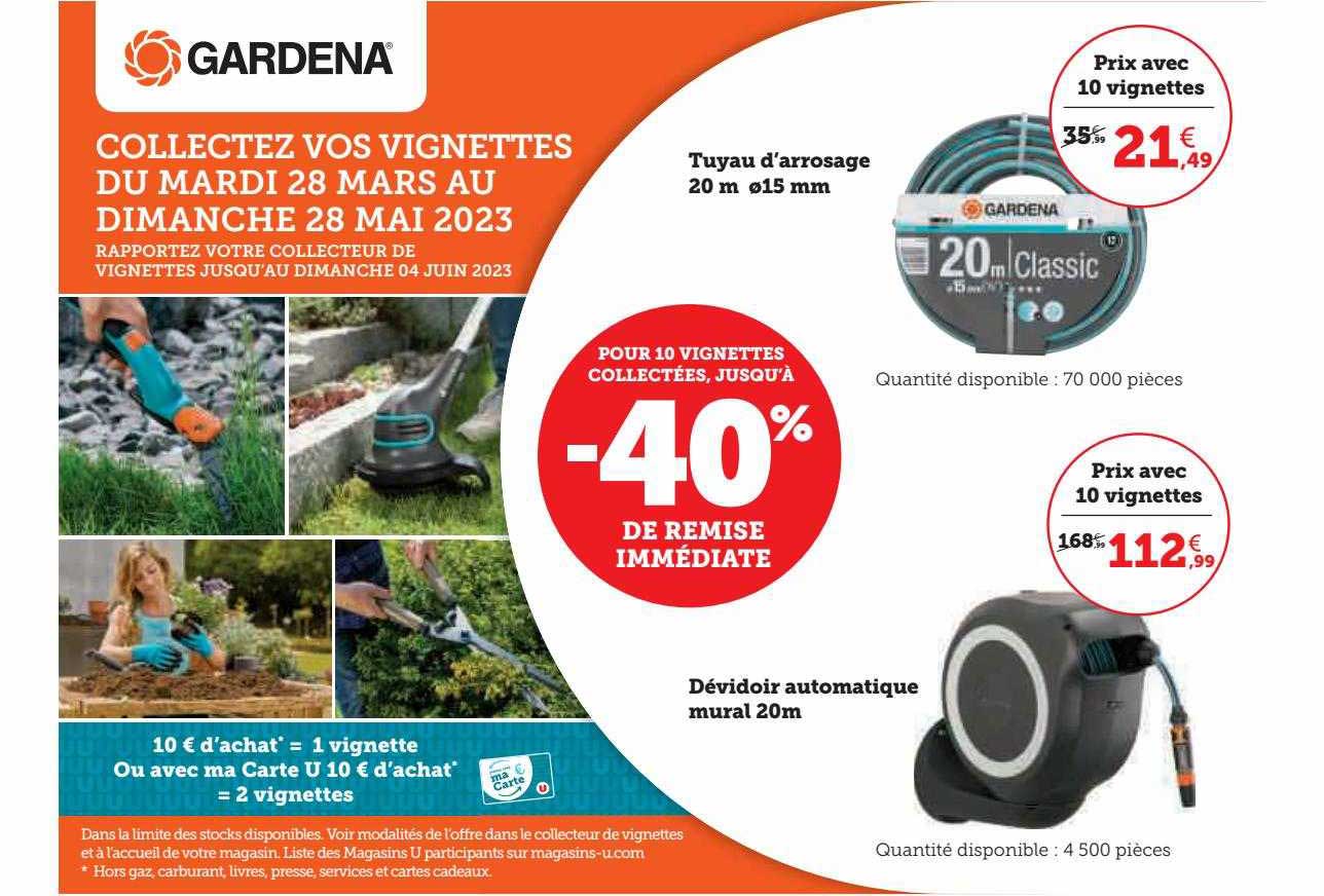 tuyau d'arrosage 20m ø15mm gardena, dévidoir automatique mural 20m gardena