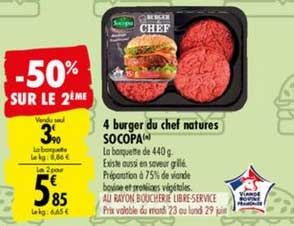 4 Burger Du Chef Natures Socopa -50% Sur Le 2ème