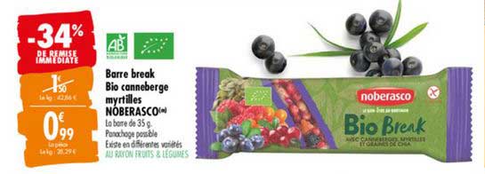 barre break bio canneberge myrtilles noberasco -34% de remise immédiate
