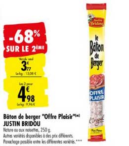 bâton de berger offre plaisir justin bridou -68% sur le 2ème