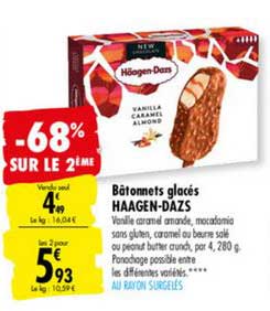 bâtonnets glacés haagen dazs -68% sur le 2ème