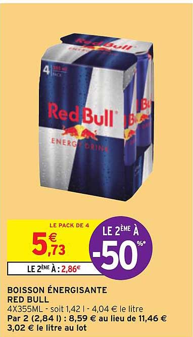boisson énergisante red bull le 2ème à -50%