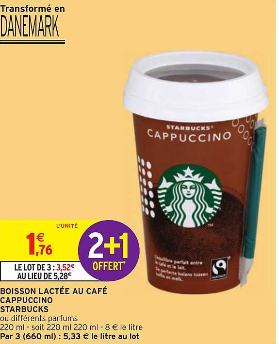 boisson lactée au café cappuccino starbucks 2+1 offert