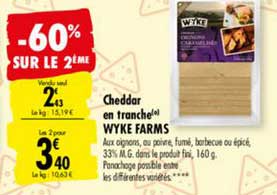 cheddar en tranche wyke farms -60% sur le 2ème