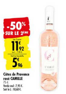 côtes de provence rosé camille -50% sur le 2ème