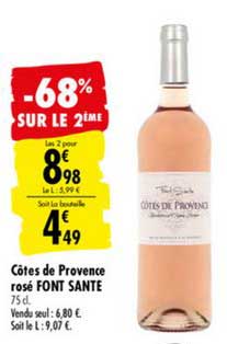 côtes de provence rosé font sante -68% sur le 2ème