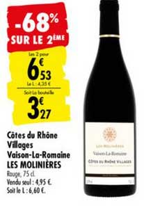 côtes du rhône villages vaison la romaine les molinières -68% sur le 2ème