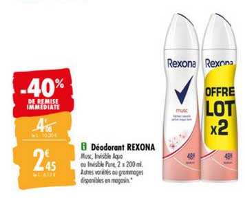 Déodorant Rexona -40% De Remise Immédiate