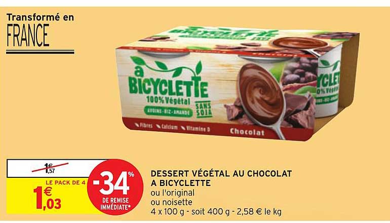 dessert végétal au chocolat à bicyclette -34% de remise immédiate