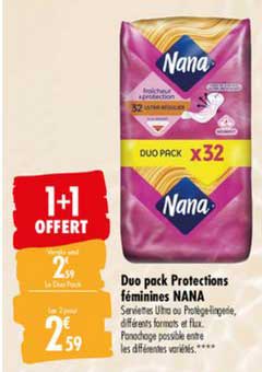 duo pack protections féminines nana 1+1 offert