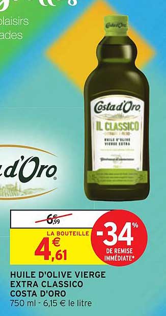 huile d'olive vierge extra classico costa d'oro -34% de remise immédiate