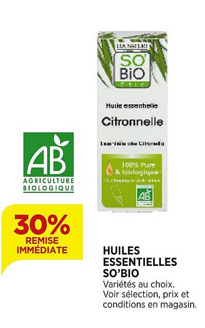 huiles essentielles so'bio 3% remise immédiate