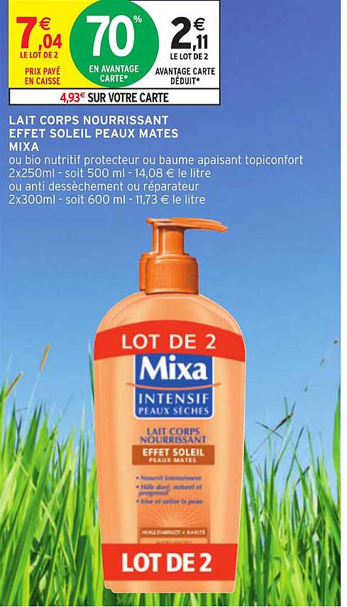 lait corps nourrissant effet soleil peaux mates mixa