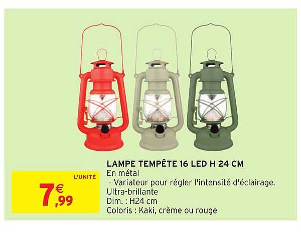 lampe tempête 16 led h 24 cm