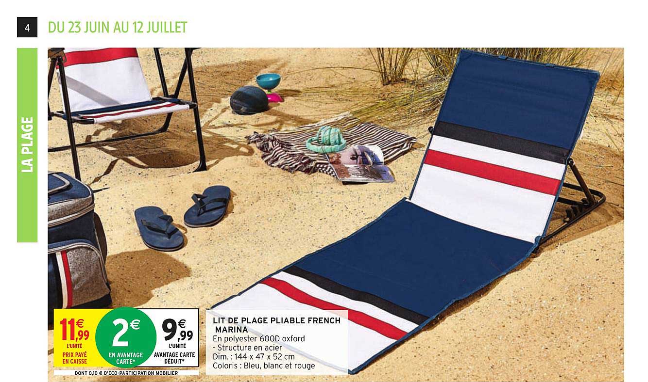 lit de plage pliable french marina
