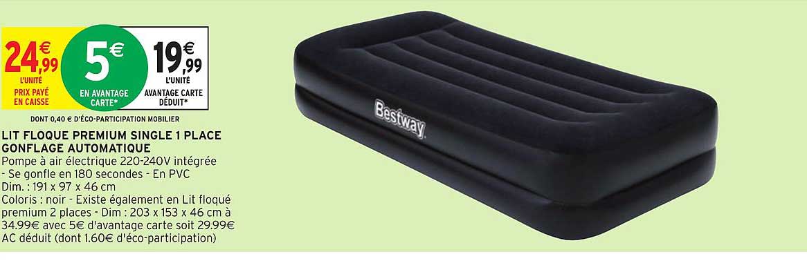 Lit Floque Premium Single 1 Place Gonflage Automatique