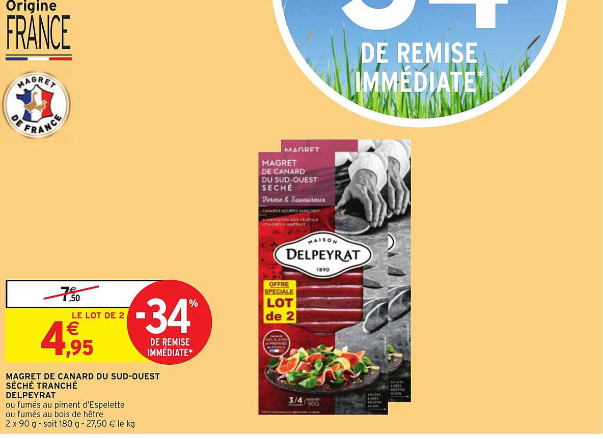 magret de canard du sud ouest séché tranché delpeyrat -34% de remise immédiate